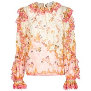 Zimmermann Laurel Floral-Print Cotton & Silk Frill Blouse Size 1 / US 6